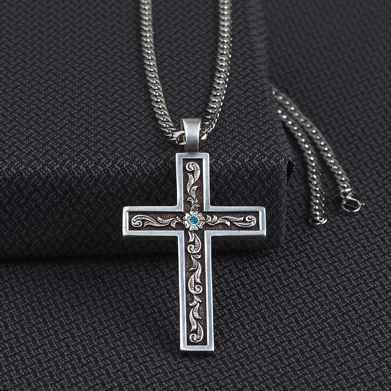 Men's Twister Silver Chain with Silver Cross Pendant