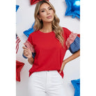 Women's 4TH of July Stars & Stripes Short Puff Sleeve Top 