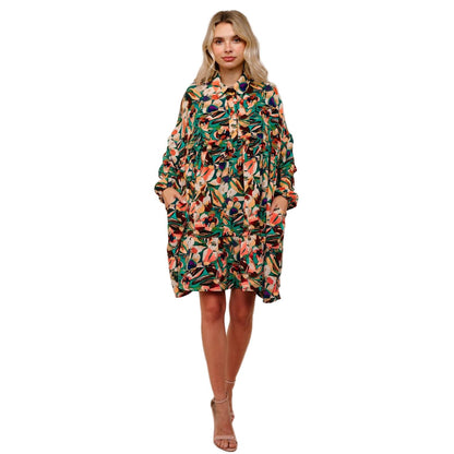 Women's Collared Floral Dress with Ruffle HD7160A