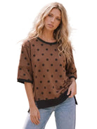 Women's Mocha Polka Dot Oversized Contrast Top 