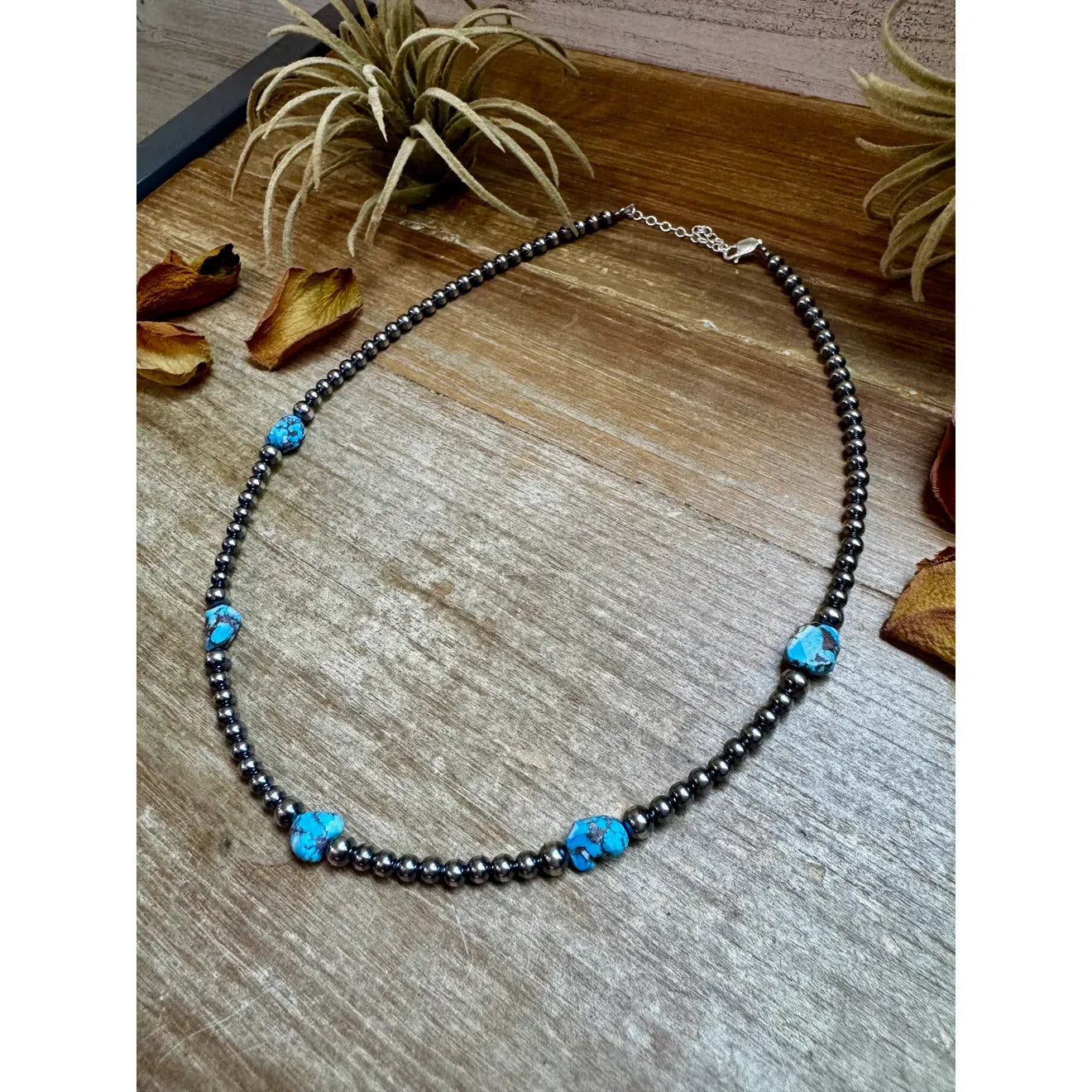Bijoux Fab Golden Hill Turquoise & Sterling Silver Pearl Necklace GOLDENHILL-034