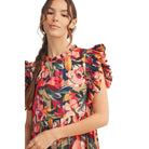 Women's Multi Colored Ruffled Sleeves Floral Midi Dress G10170-16