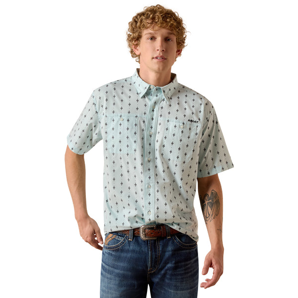 Men's Ariat Airflow Blue Glow Printed Short Sleeve Button Up 10073437