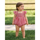 Girl's Summer Plaid Smocked Ruffle Sleeves Onesie 