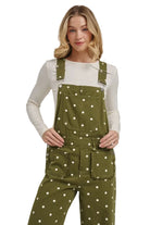 Women's Olive Green Polka Dot Jumpsuit with Scalloped Front 