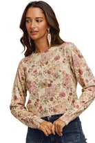 Women's Floral Crew Neck Long Sleeves Sweater Knit Top ST3677F-01