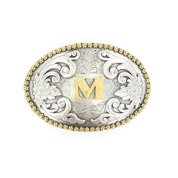 Men's Nocona Gold and Silver "M" Initial Belt Buckle 37072-M