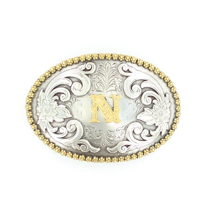 Men's Nocona Gold and Silver Buckle with "N" Initial 37072-N
