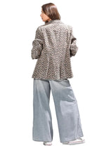 Women's Tan Leopard Print Single Button Casual Denim Blazer 