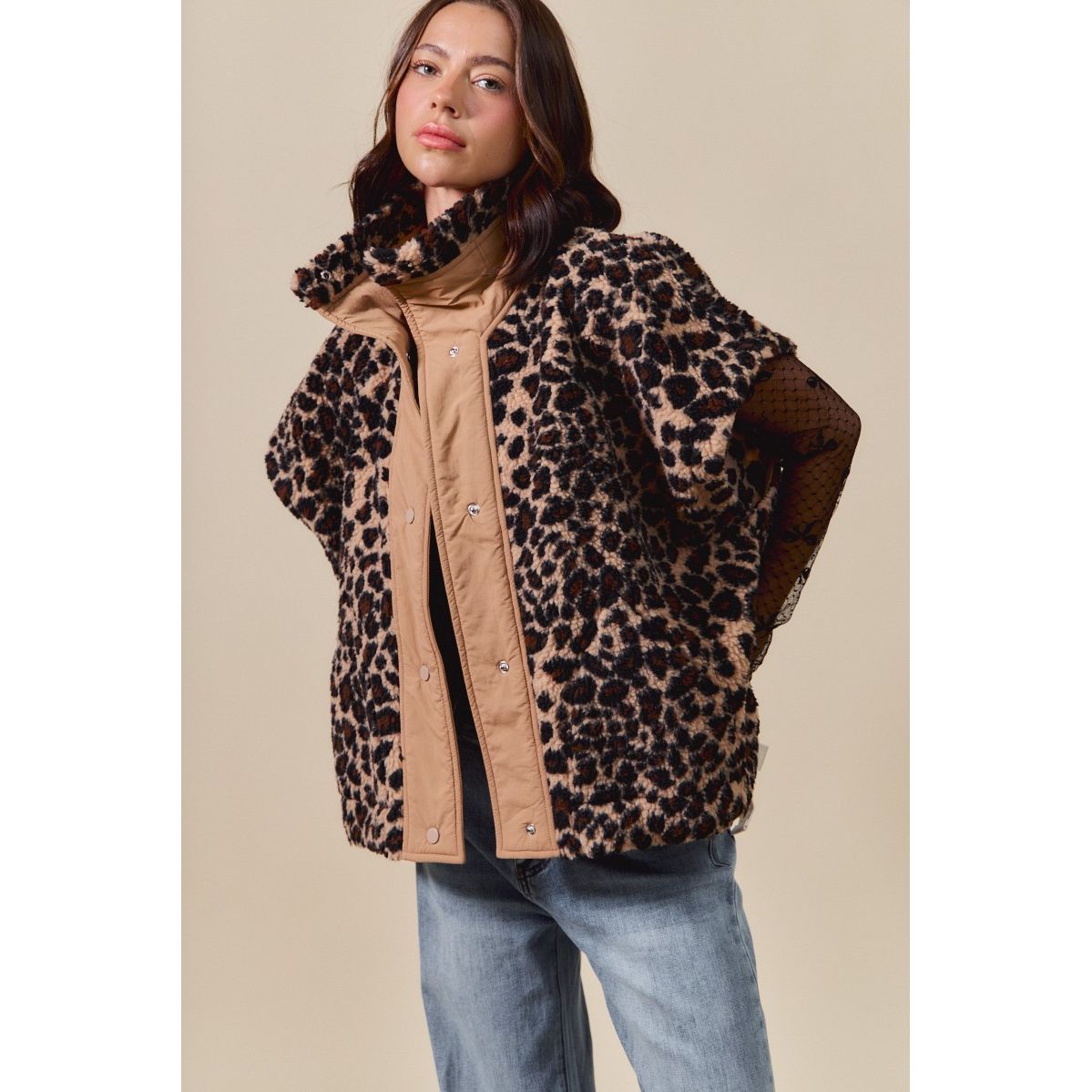 Women's Leopard Soft Sherpa Fur Sleeveless Vest Jacket ST2049E-02