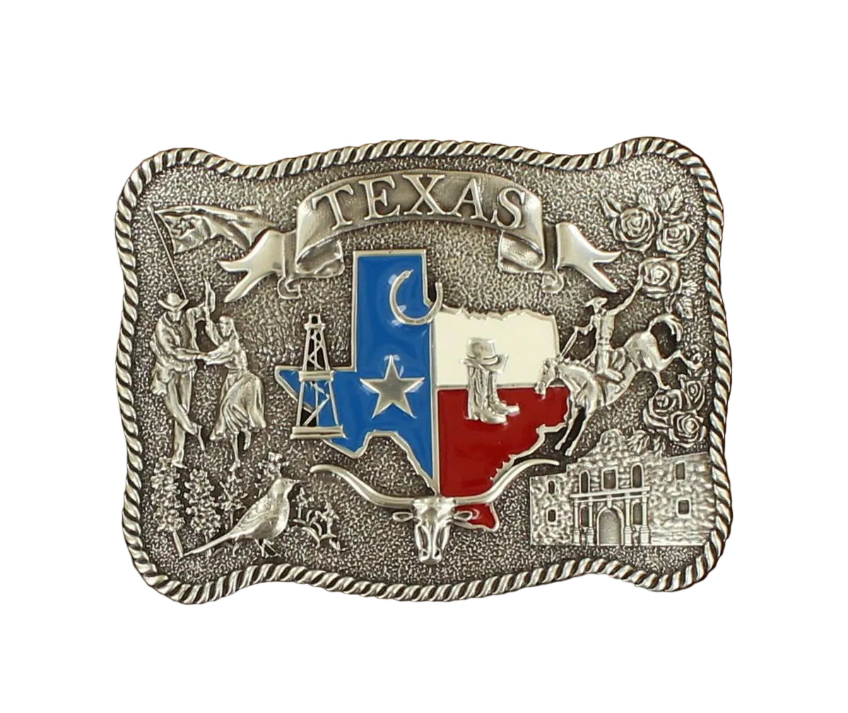 Men's Nocona Silver Belt Buckle with Red White and Blue Texas 37592