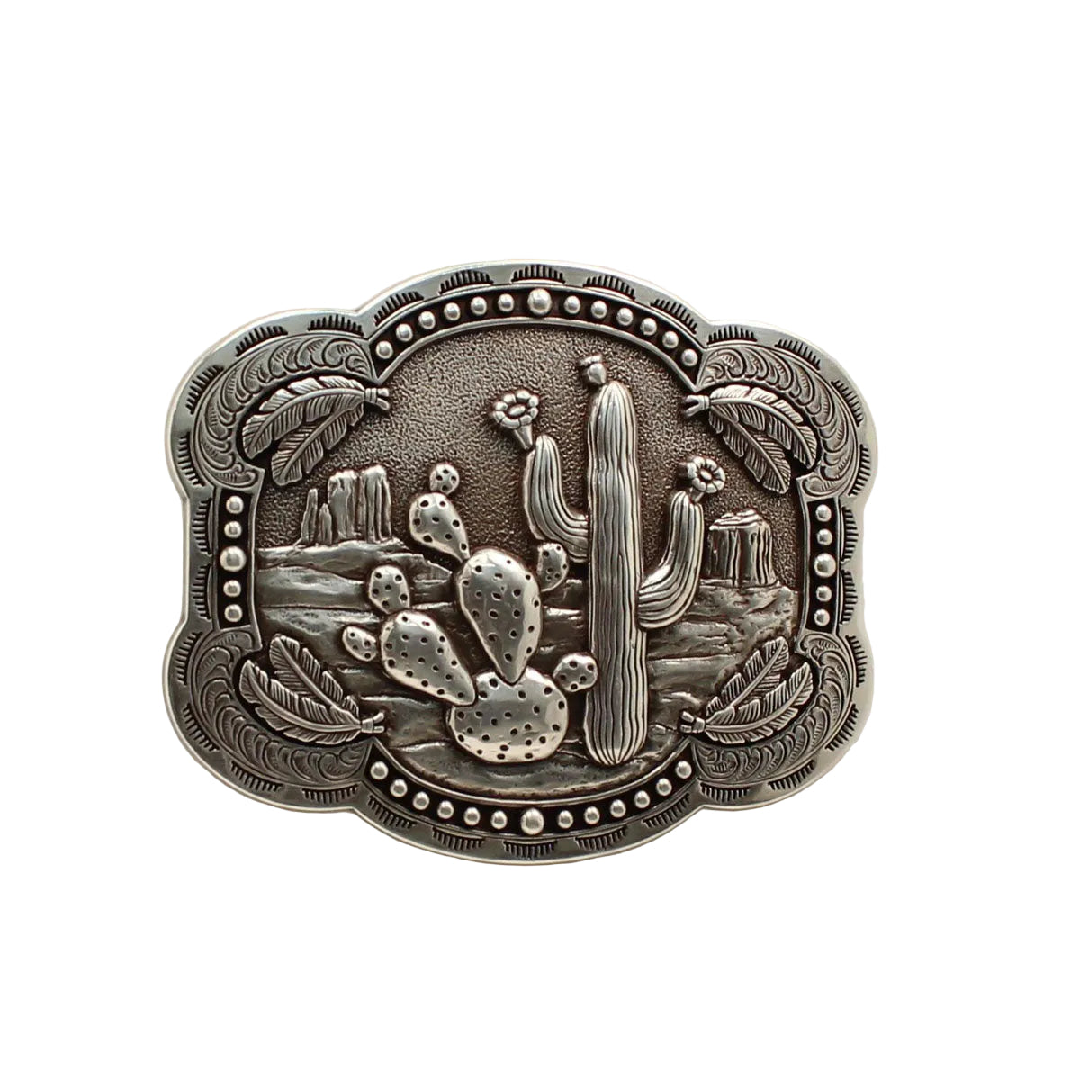 Women's Nocona Rectangle Desert Scene Silver Belt Buckle 37597