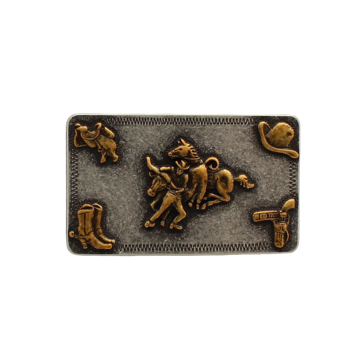 Men's Nocona Gold Steer Wrestler Rectangle Belt Buckle 37598