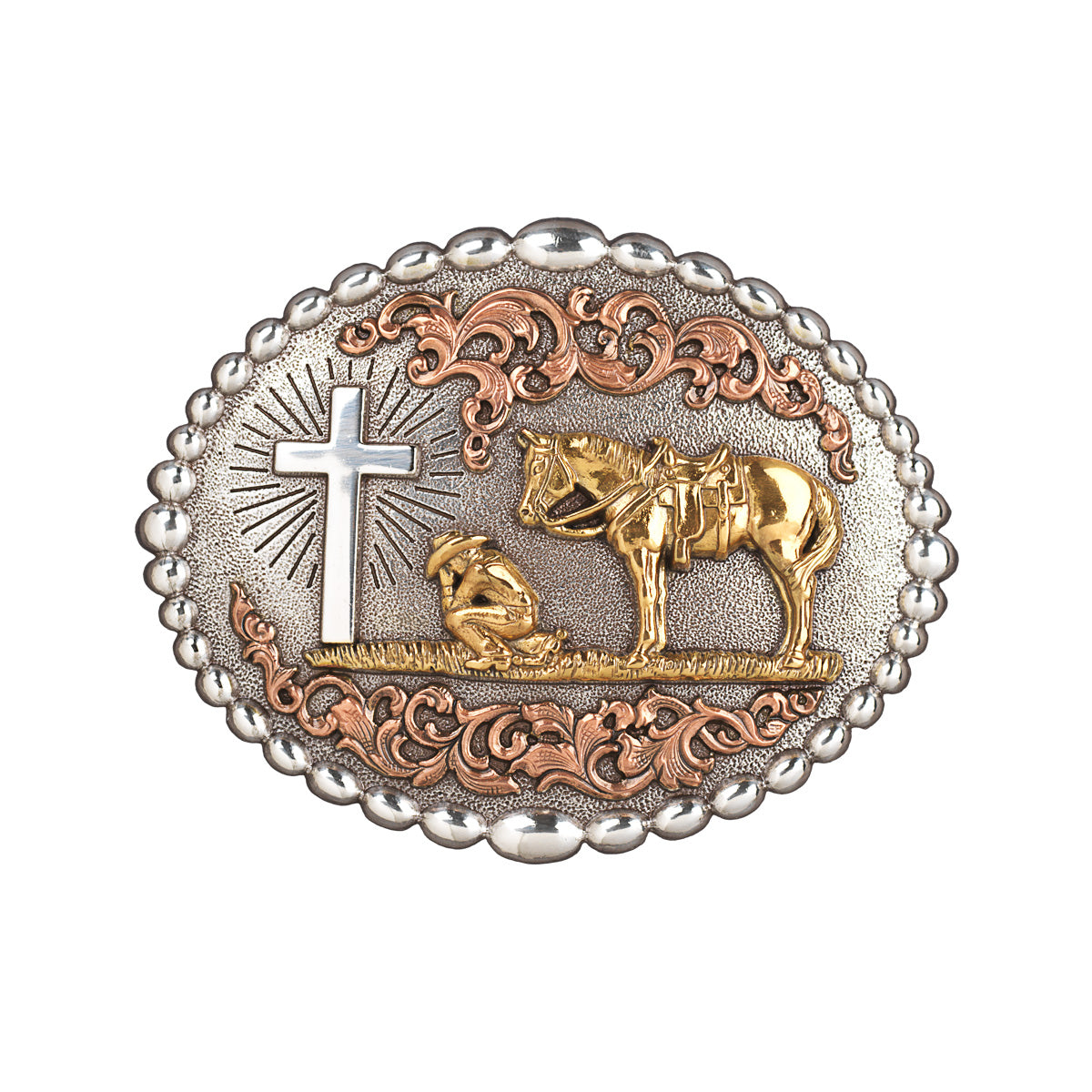Men's Nocona Oval Antique Silver and Gold Praying Cowboy Belt Buckle 37915