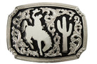 Men's Nocona Rectangle Silver and Black Bronc Rider and Cactus Buckle 37943