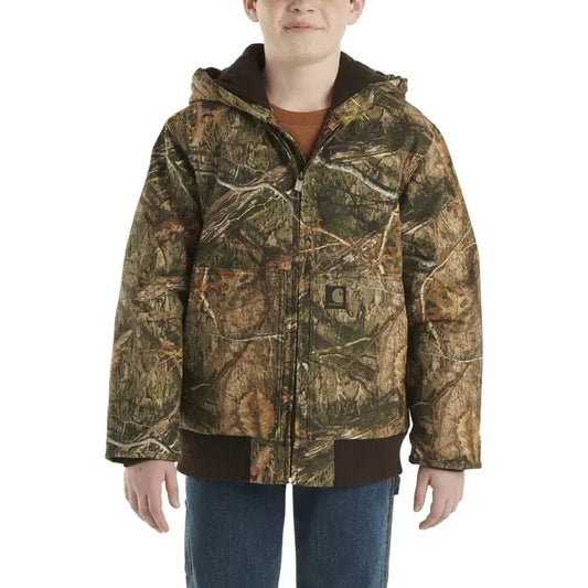 Boy's Carhartt Zip-Front Canvas Insulated Hooded Camo Jacket CP8579-CR27-JT6