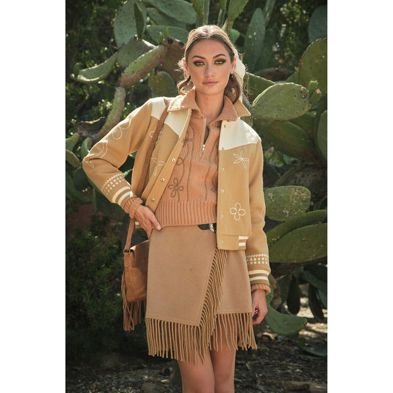 Women's Embroidered Contrast Bomber Jacket 36885J