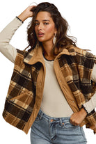 Women's Oversized Sherpa Fleece Checker Vest Jacket ST2049F