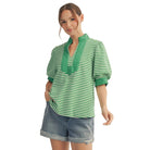 Women's Jodifl Solid Contrast Detail Striped Top B13435-1