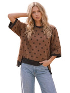 Women's Mocha Polka Dot Oversized Contrast Top 