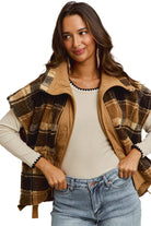 Women's Oversized Sherpa Fleece Checker Vest Jacket ST2049F