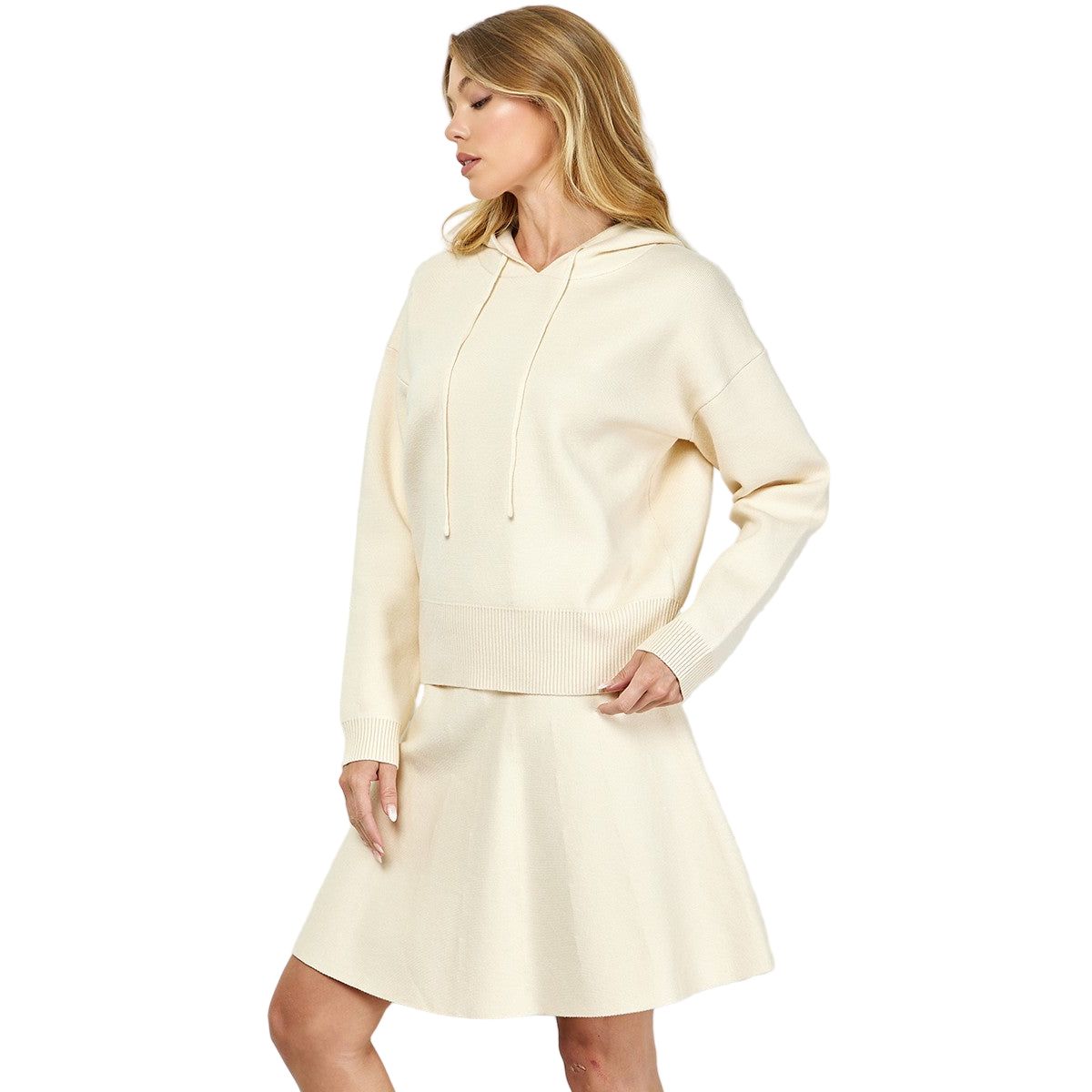 Women's Cream Hooded Long Sleeve Sweater Top