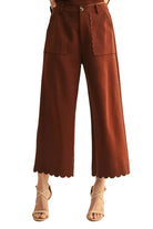 Jodifl Women's Brown Scallop Edge Solid Dressy Pants 
