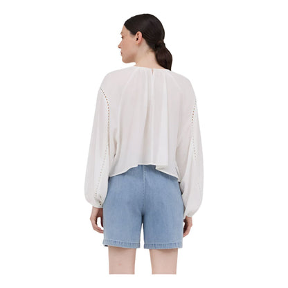Women's White Peasant Blouse with Eyelet Trim - Crazy House Western Wear