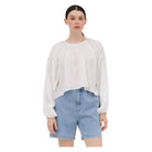 Women's White Peasant Blouse with Eyelet Trim - Crazy House Western Wear