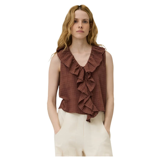 Women's Brown Ruffle Sleeveless Top 42100