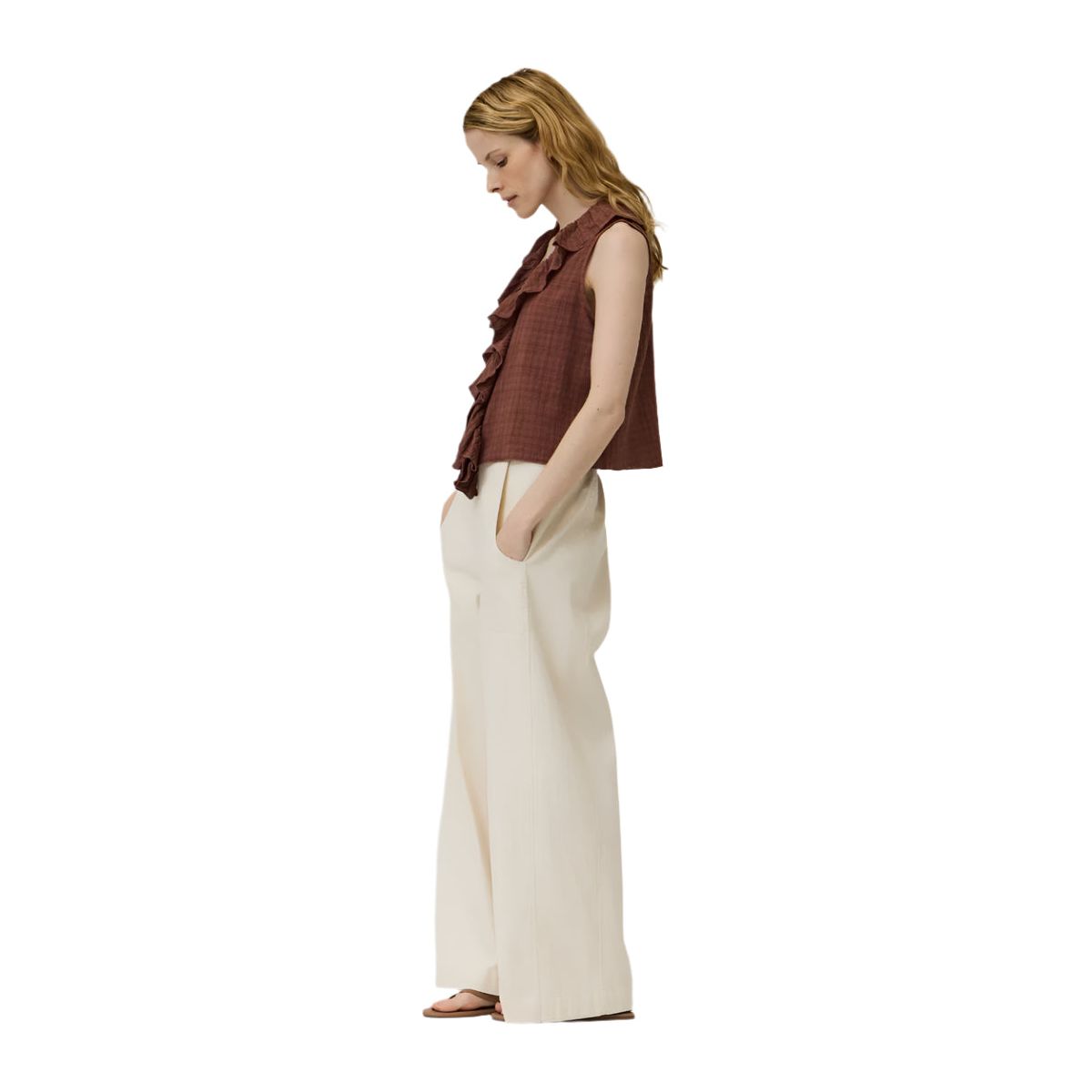 Women's Brown Ruffle Sleeveless Top 42100
