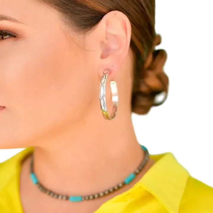 Women's West & Co 2" Silver Aztec Stamped Hoop Earrings E700