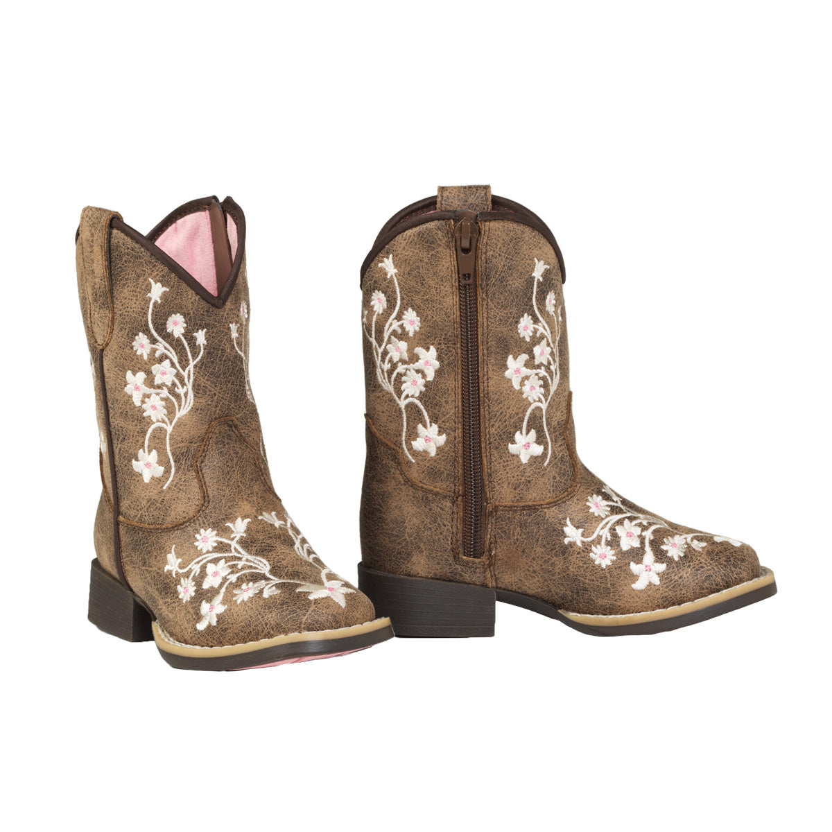 Twister Girl's Lily Brown and White Floral Embroidered Boots 4430037230