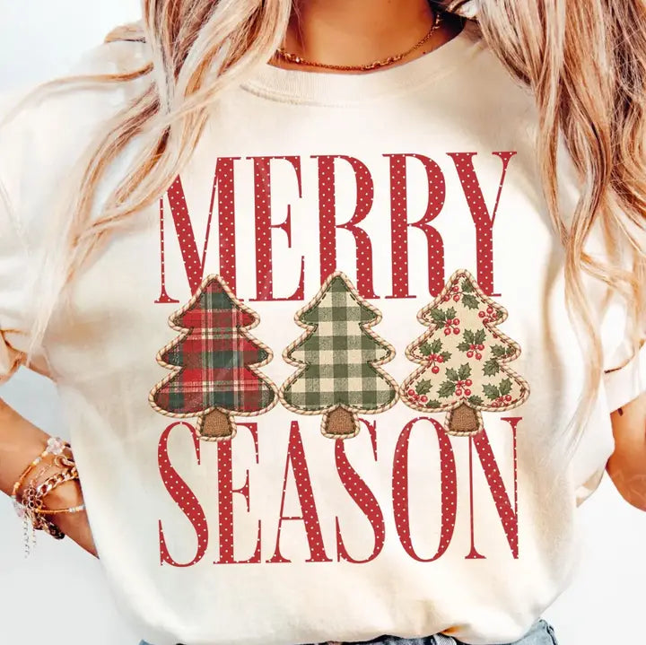 Women's Short Sleeve Ivory Merry Season Printed T-shirt 