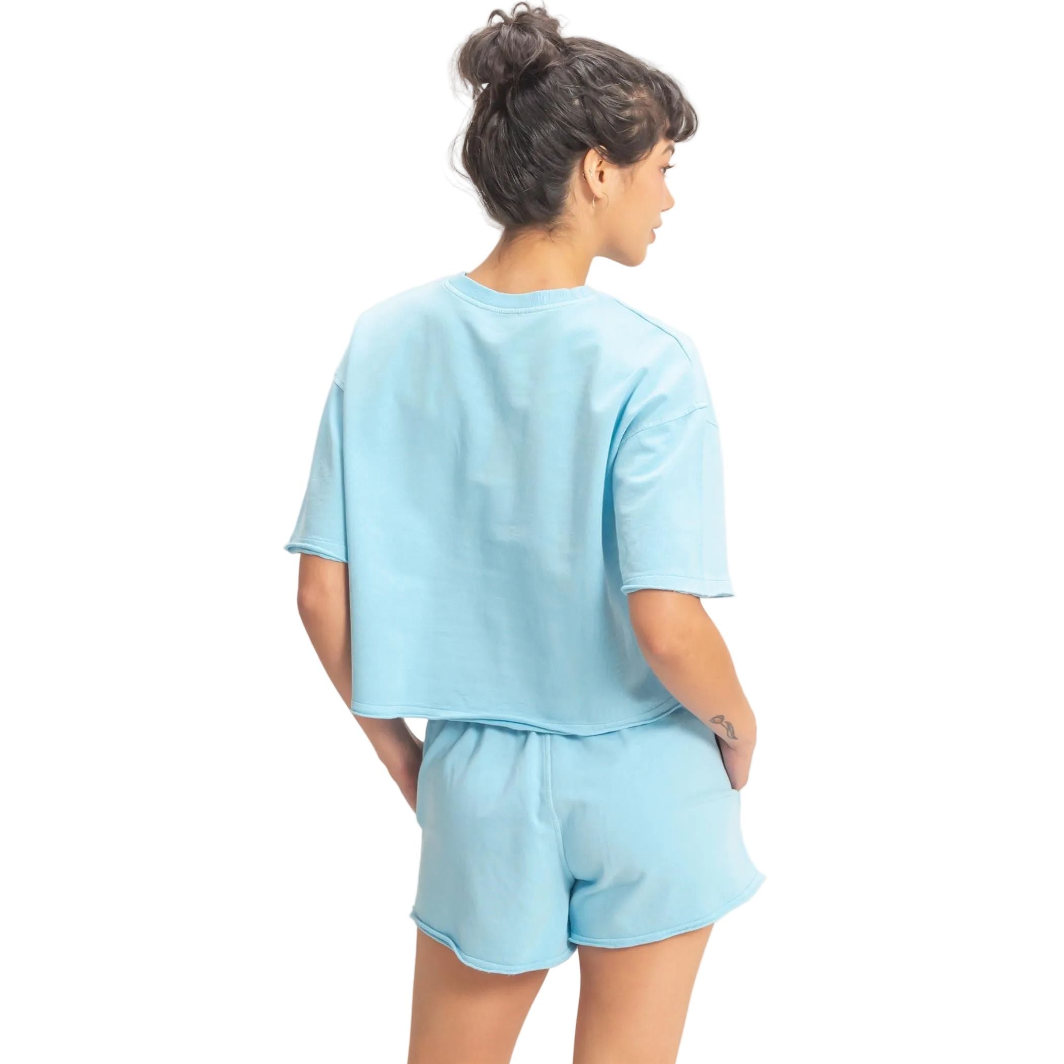 Women's Blue Short Sleeve Crew Neck Top And Shorts Set DZ26C668-SET