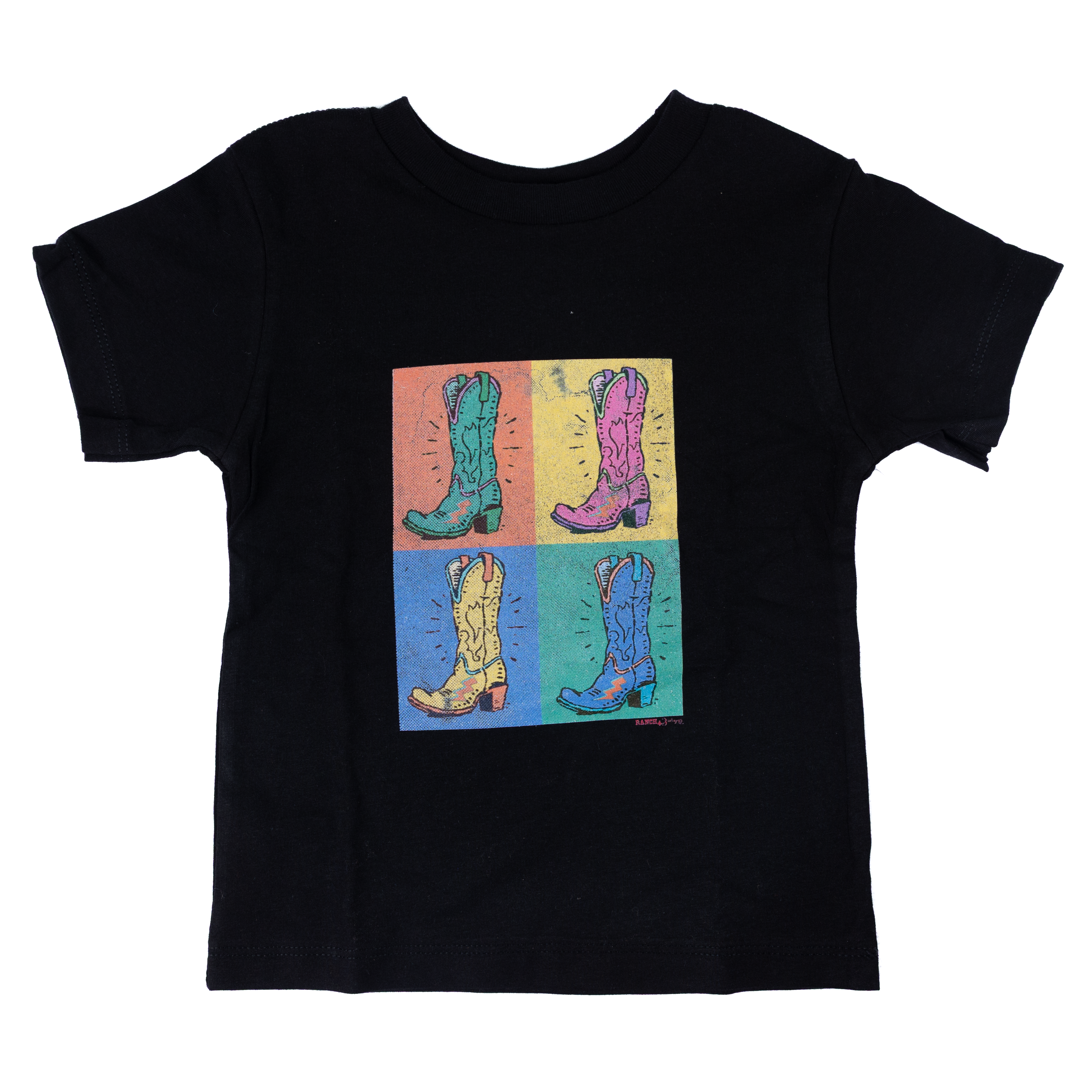 Girl's Youth Black and Multi Colored Boot Pop Art T-shirt 