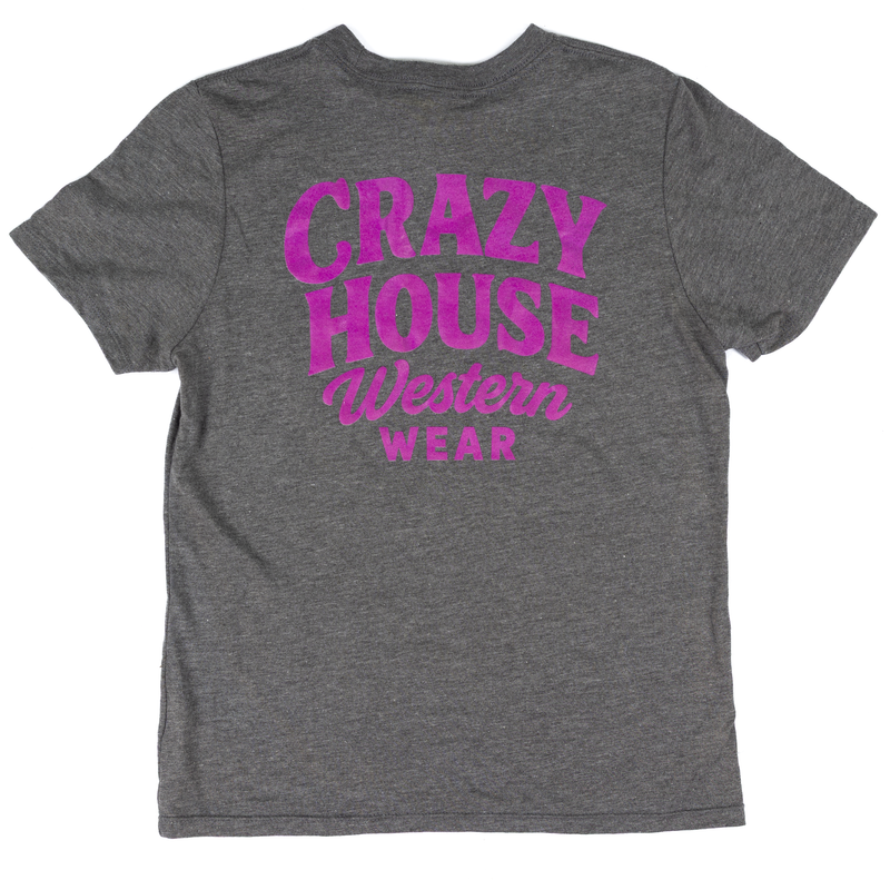 Youth Crazy House Gray Short Sleeve Script T-shirt 
