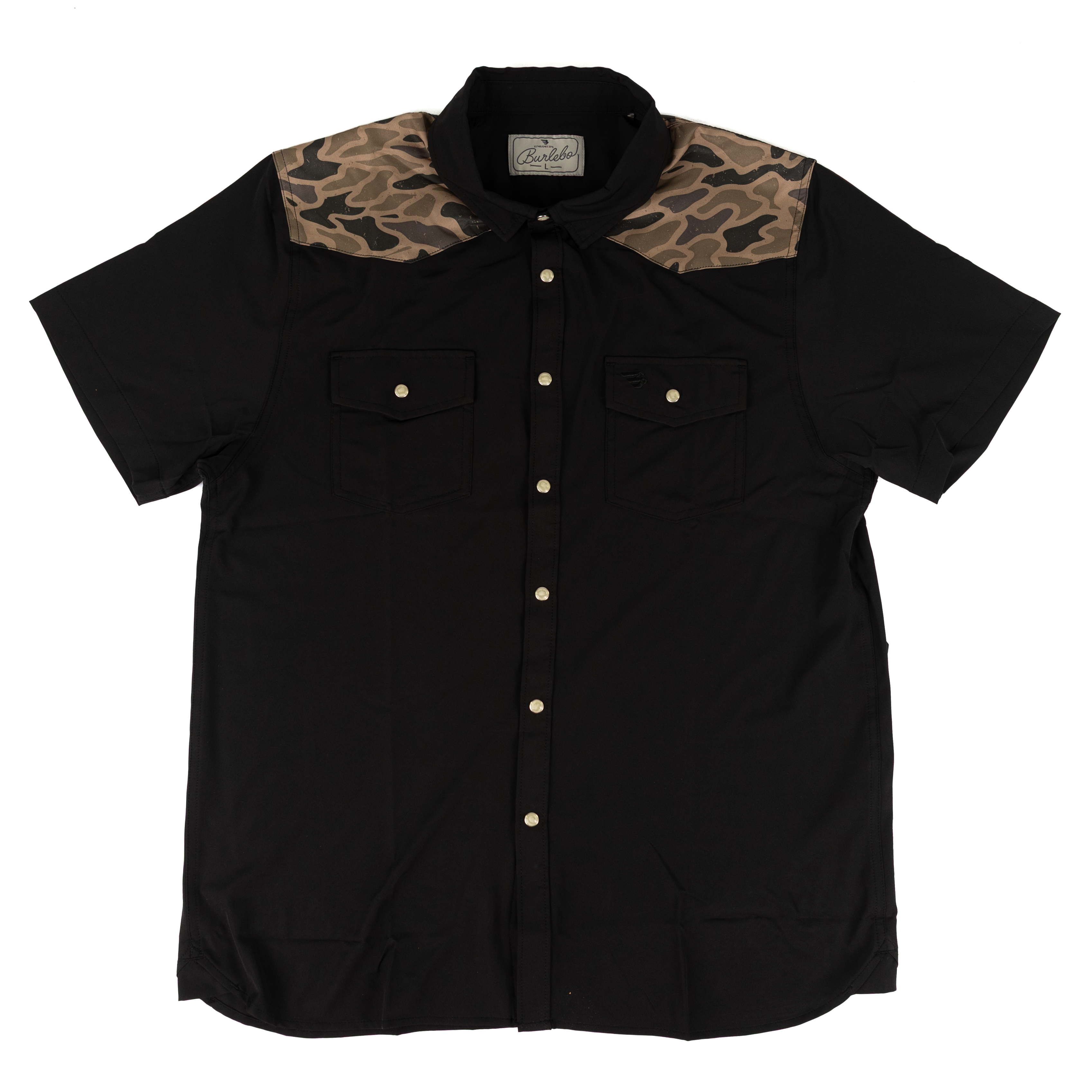 Men's Burlebo Black and Gauge Camo Deer Season Performance Western Shirt PWS-DRSZN
