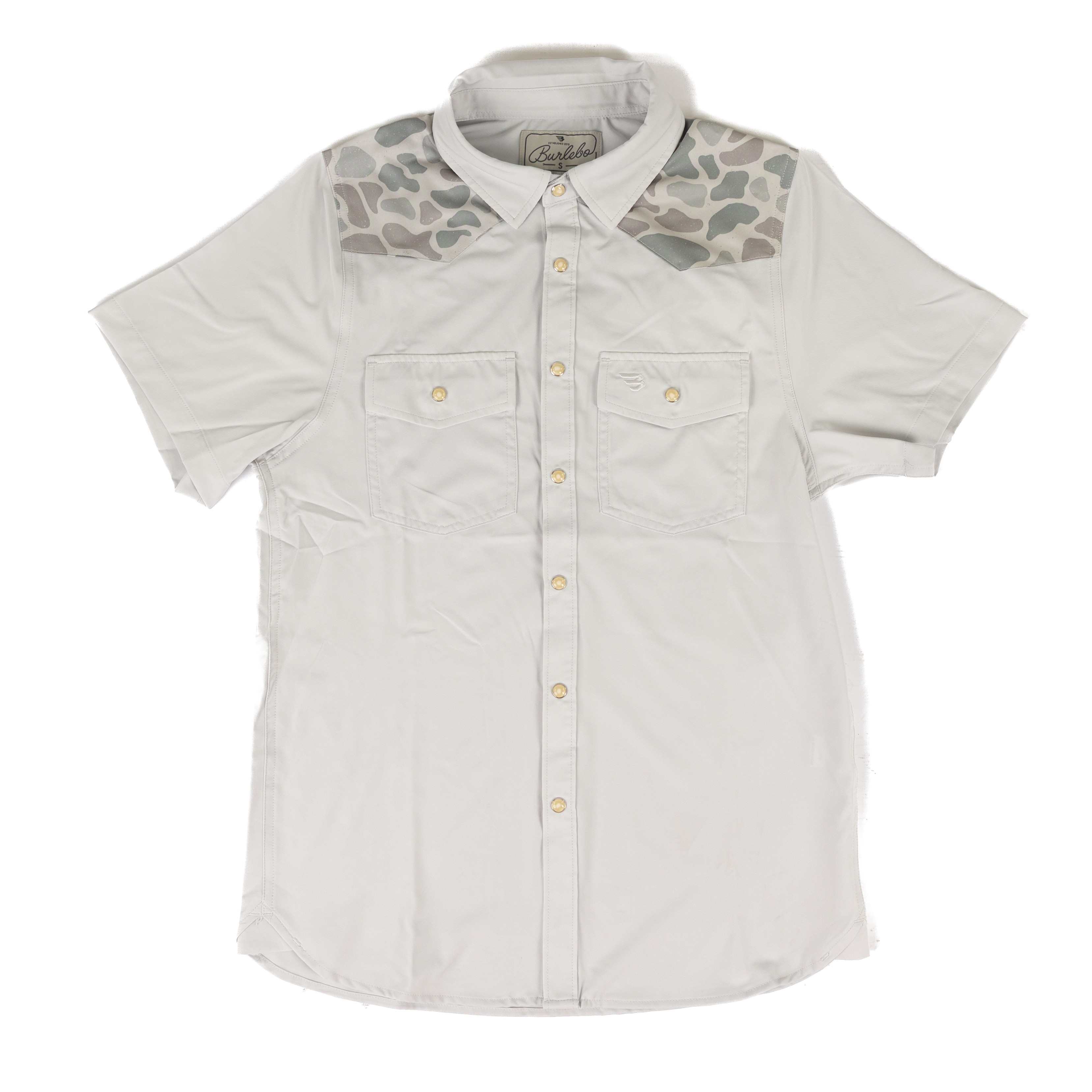 Men's Burlebo Light Gray and Classic Deer Camo Performance Western Shirt PWS-BRDSZN