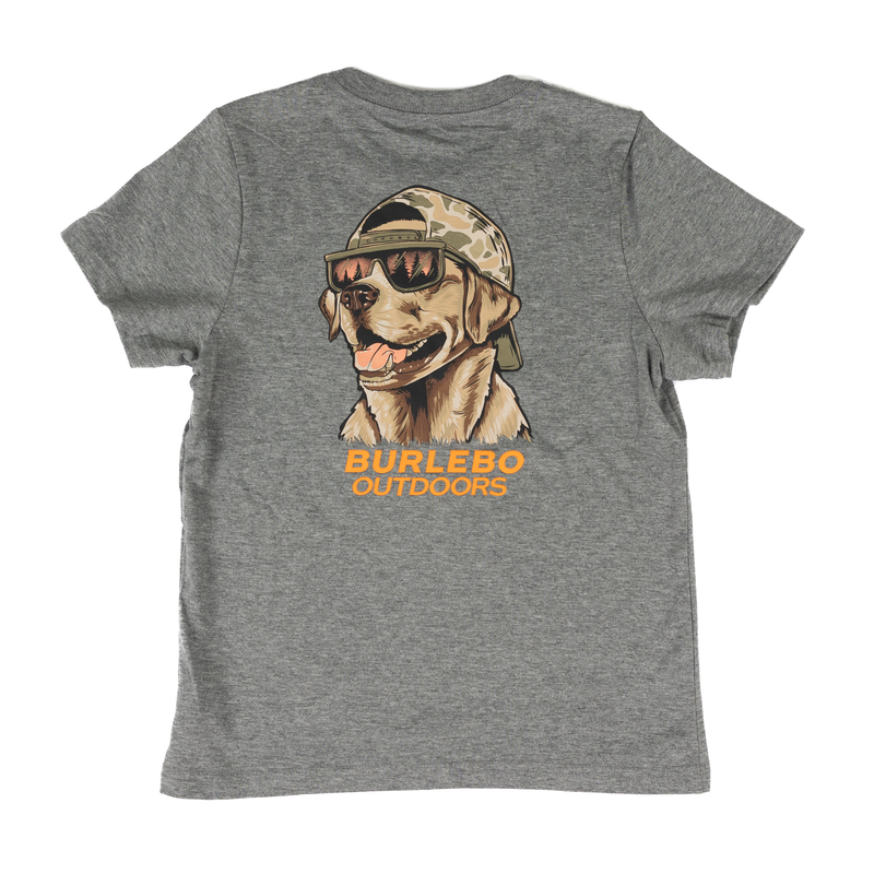 Burlebo Boy's Dark Gray Mallard Camo Dog Short Sleeve Tee Y-SST-MCD-DHG