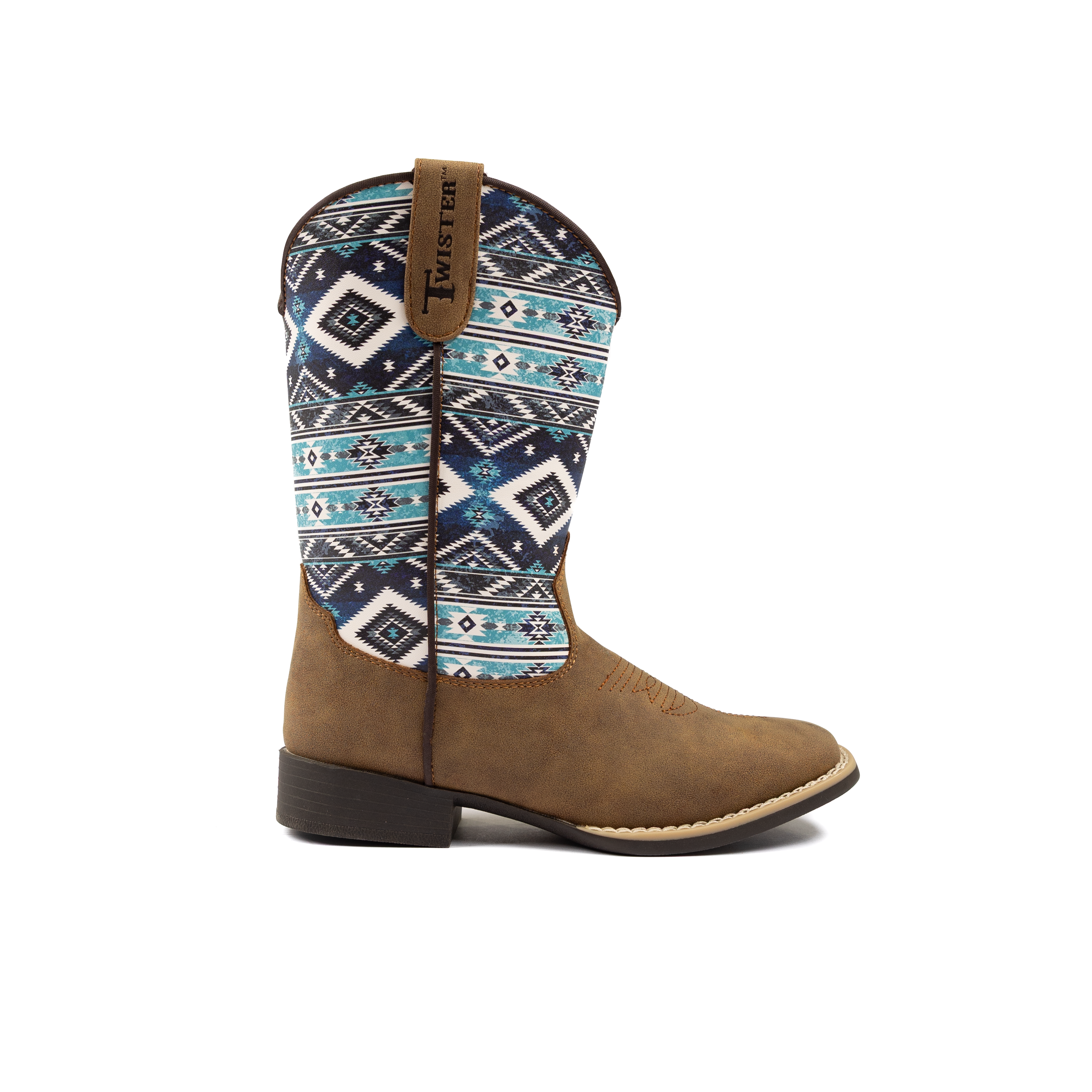 Boy's Twister Tan and Blue Aztec Print Boot