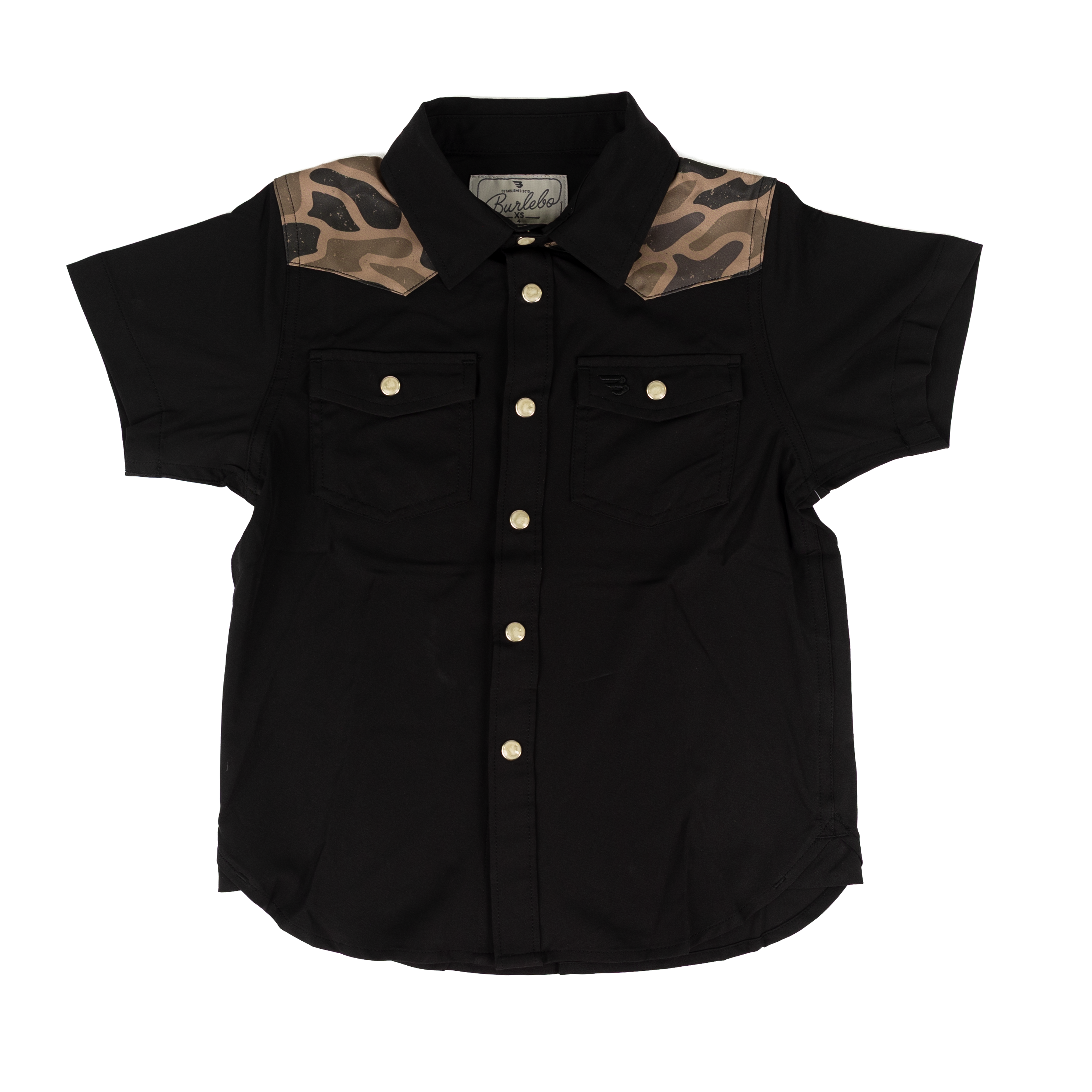Burlebo Boy's Black and Gauge Camo Performance Western Shirt Y-PWS-DRSZN