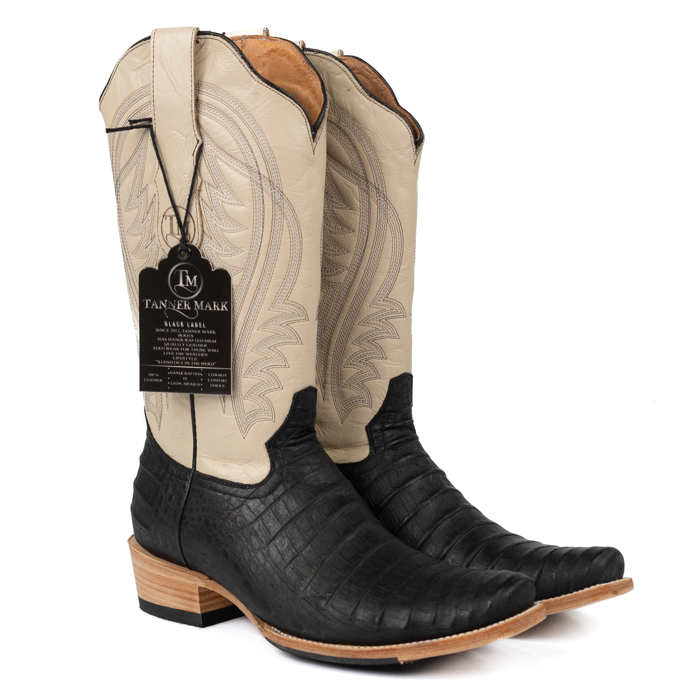 Men's Tanner Mark Black Caiman Print Cutter Toe Boots TM0117