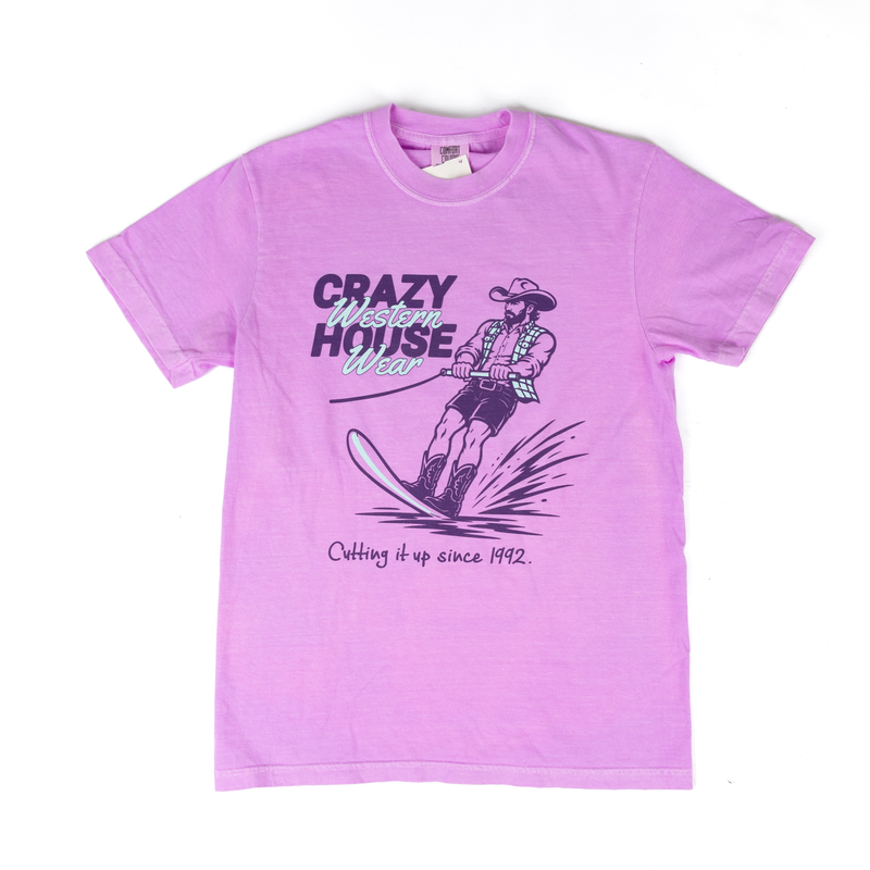 Crazy House Women's Water Ski Cowboy Printed T-shirt 