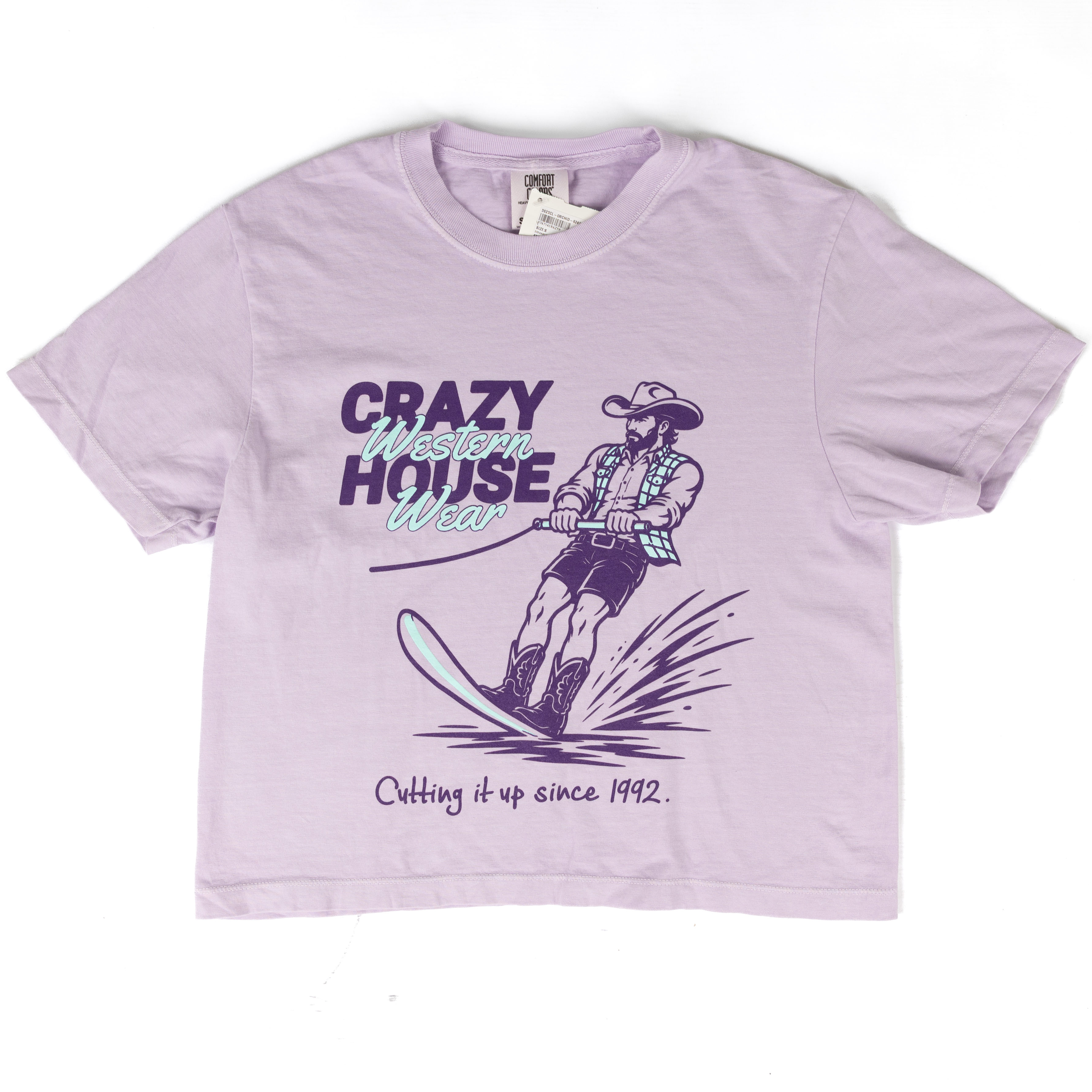 Crazy House Women's Short Sleeve Cropped Water SKi Cowboy Printed T-shirt 