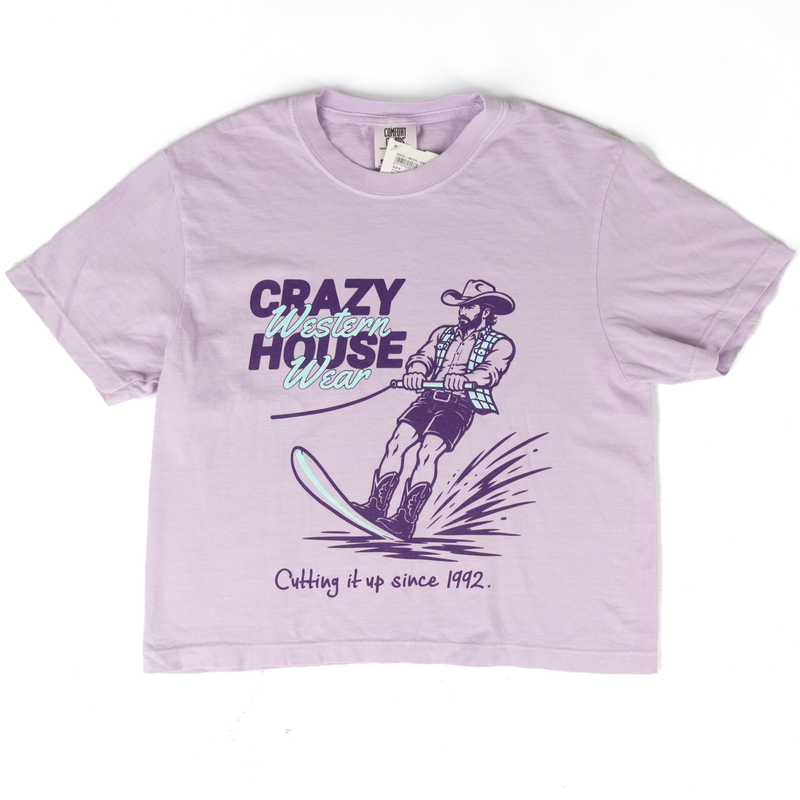 Crazy House Women's Short Sleeve Cropped Water SKi Cowboy Printed T-shirt 
