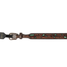 Dark Brown Leather Tooled Hat Band with Teal Underlay 