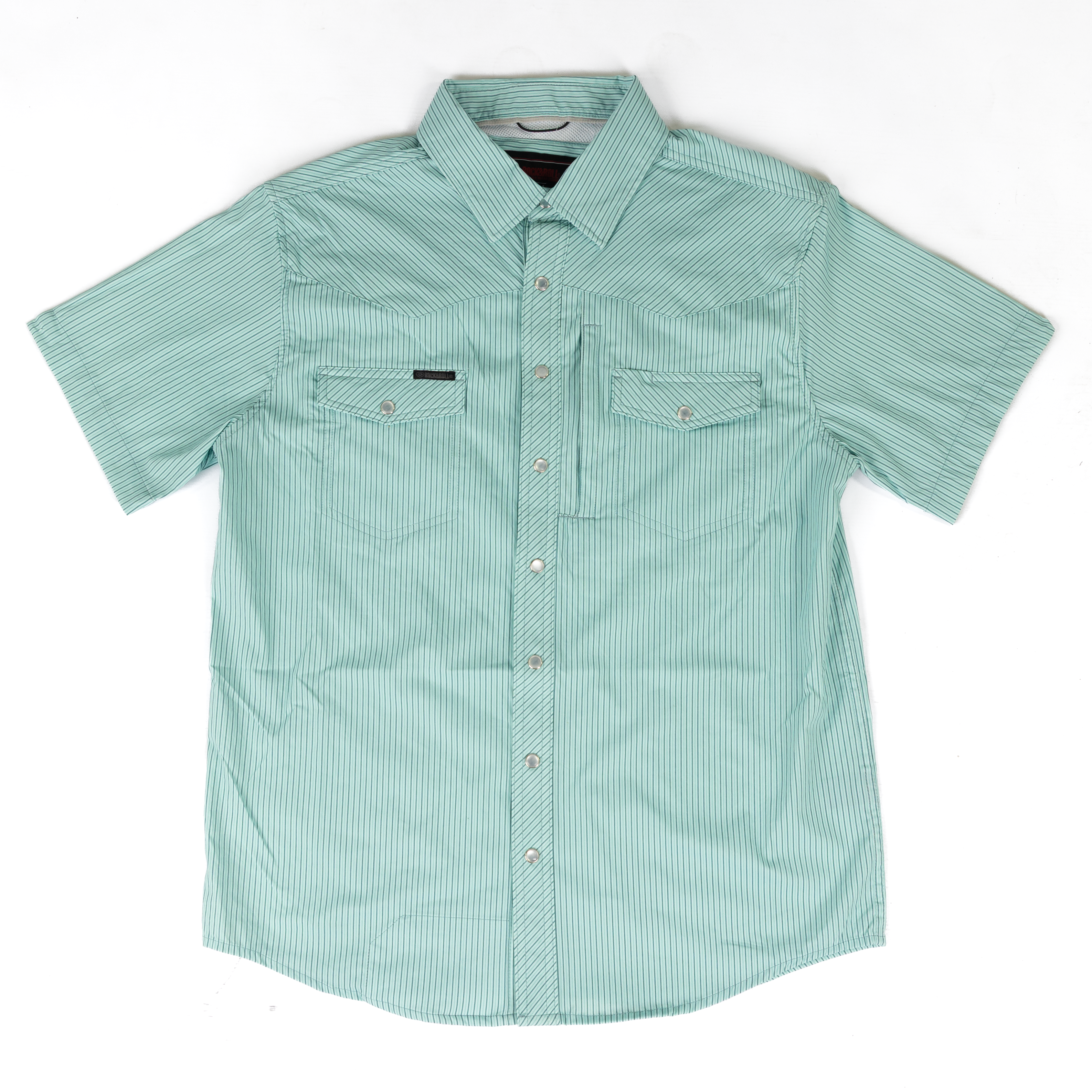 Rock and Roll Men's Short Sleeve Tek Core Light Turquoise Snap Shirt BMN3S11447