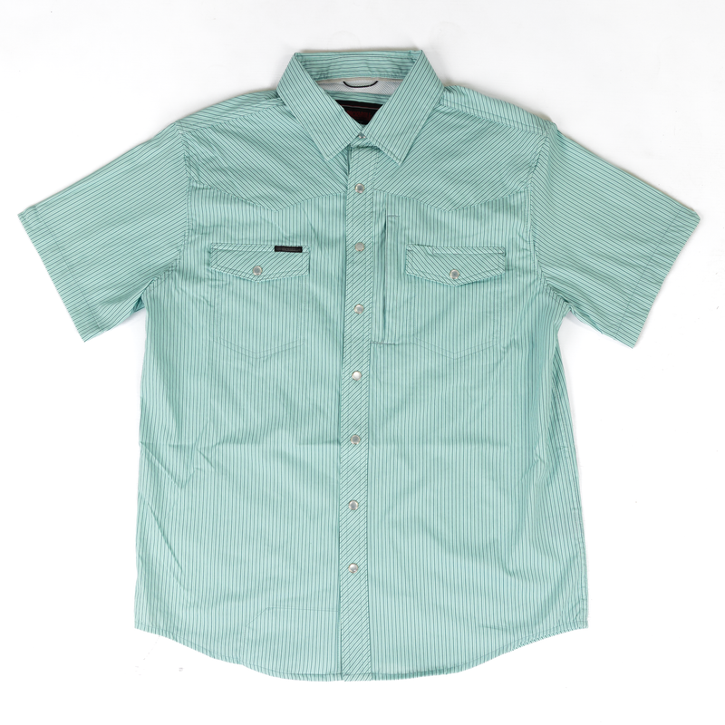 Rock and Roll Men's Short Sleeve Tek Core Light Turquoise Snap Shirt BMN3S11447