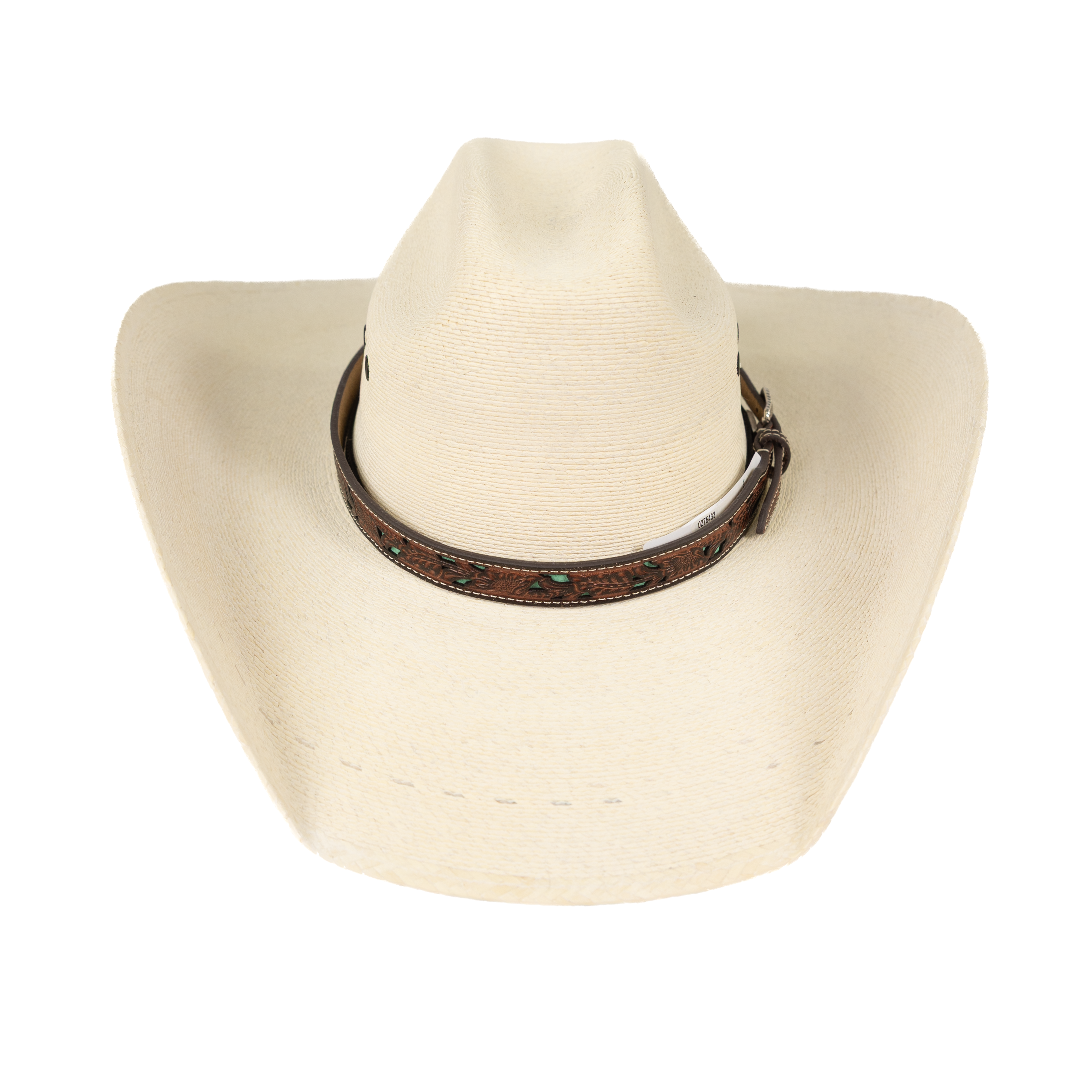 Dark Brown Leather Tooled Hat Band with Teal Underlay 
